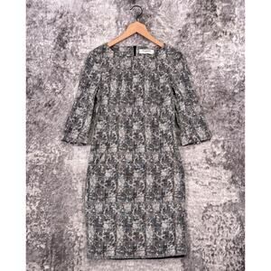 MM LaFleur Dress 0 Womens Etsuko Sheath Crosshatch Black White Woven